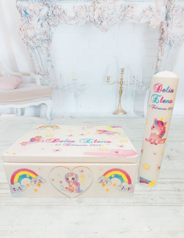 Set botez brodat cu unicorn...