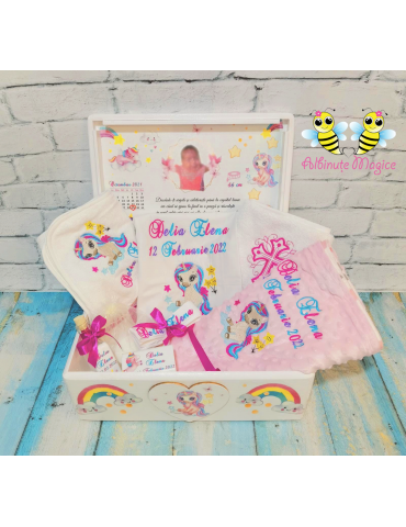 Set botez brodat cu unicorn...